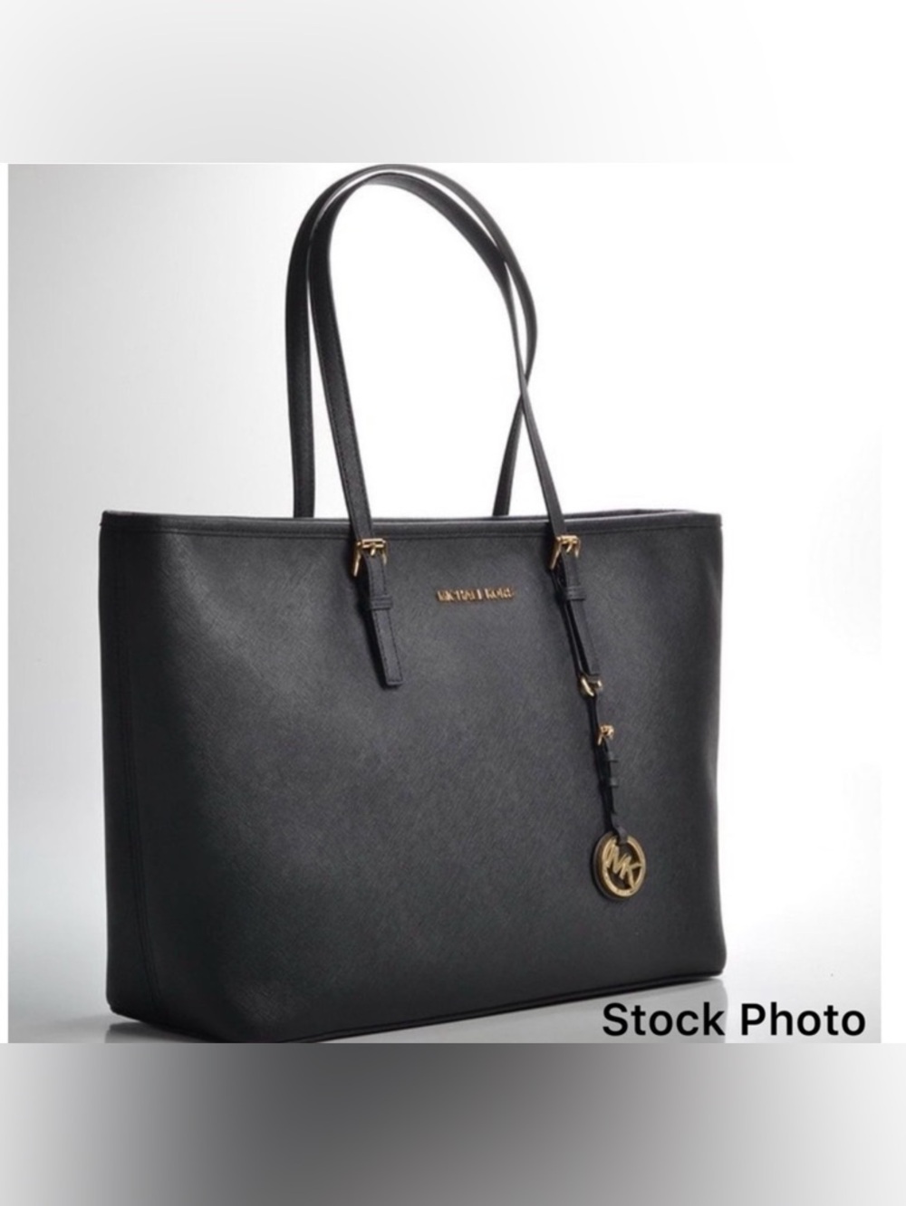 Michael Kors Jet Set Travel Tote Black Saffiano Leather Zipper Top Handbag